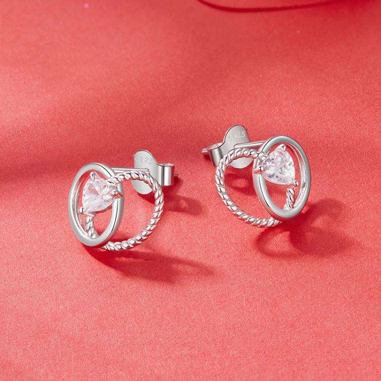 S925 Sterling Silver Platinum-Plated Heart Shape Earrings(SCE1866)