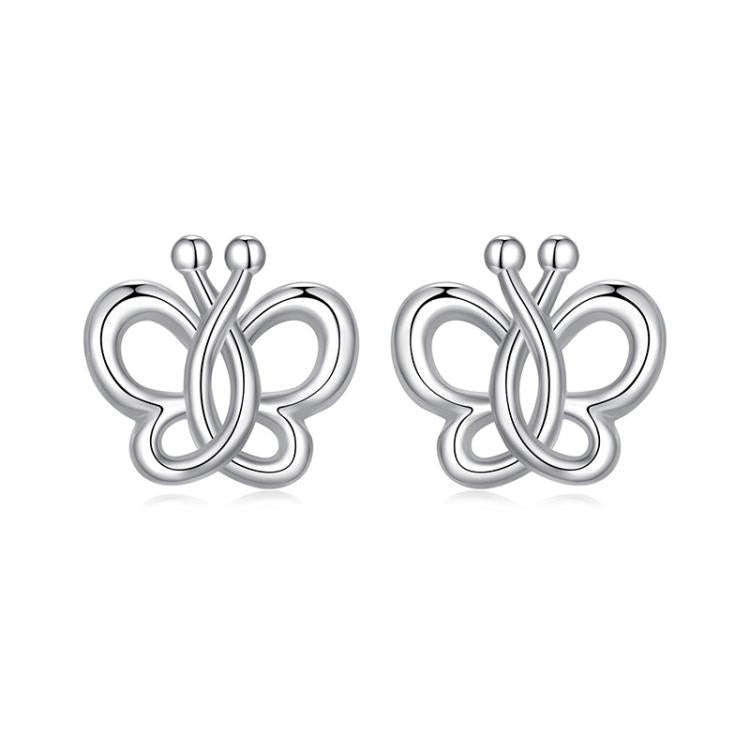 S925 Sterling Silver Platinum-Plated Cute Hollow Butterfly Earrings(BSE1168)