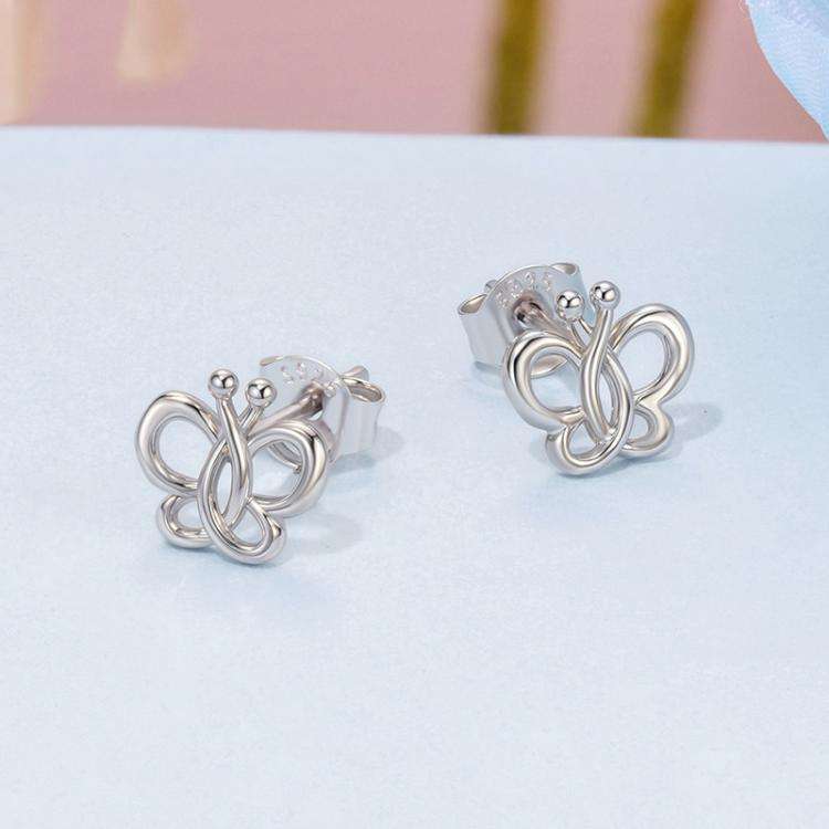 S925 Sterling Silver Platinum-Plated Cute Hollow Butterfly Earrings(BSE1168)