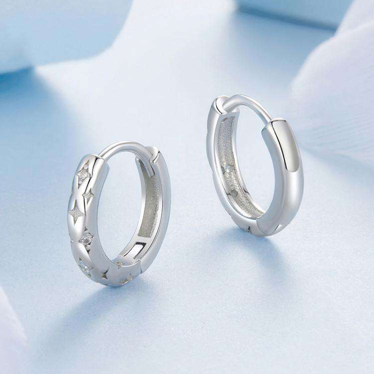 S925 Sterling Silver Inlaid with Zircon Four-pointed Star Earrings(BSE1157)