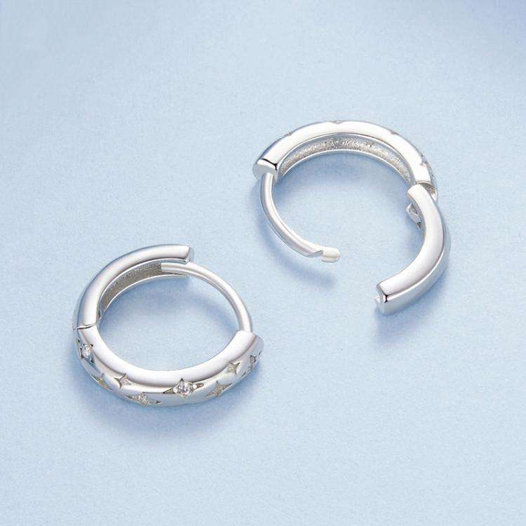 S925 Sterling Silver Inlaid with Zircon Four-pointed Star Earrings(BSE1157)