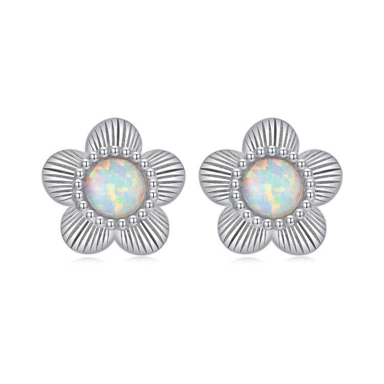 S925 Sterling Silver Platinum-Plated Opal Flower Earrings Plant Earrings(BSE1169)