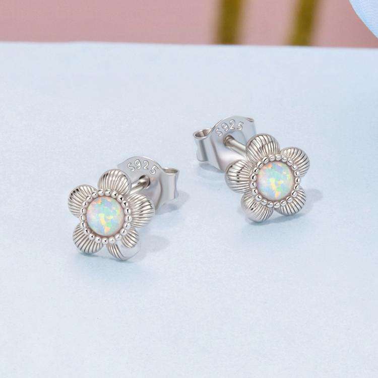 S925 Sterling Silver Platinum-Plated Opal Flower Earrings Plant Earrings(BSE1169)