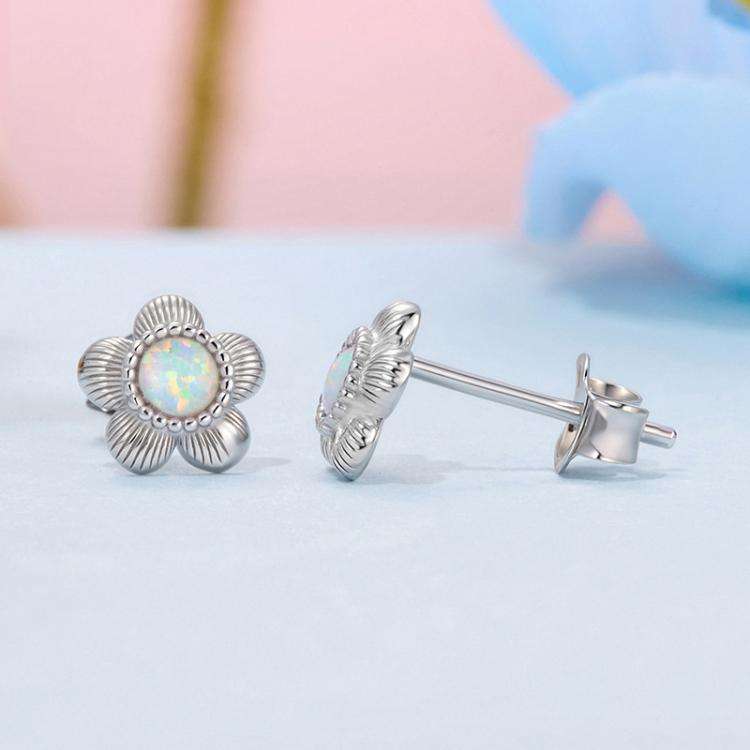 S925 Sterling Silver Platinum-Plated Opal Flower Earrings Plant Earrings(BSE1169)