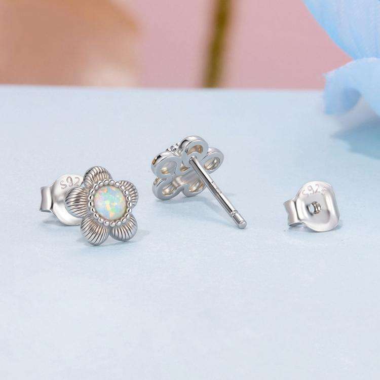 S925 Sterling Silver Platinum-Plated Opal Flower Earrings Plant Earrings(BSE1169)