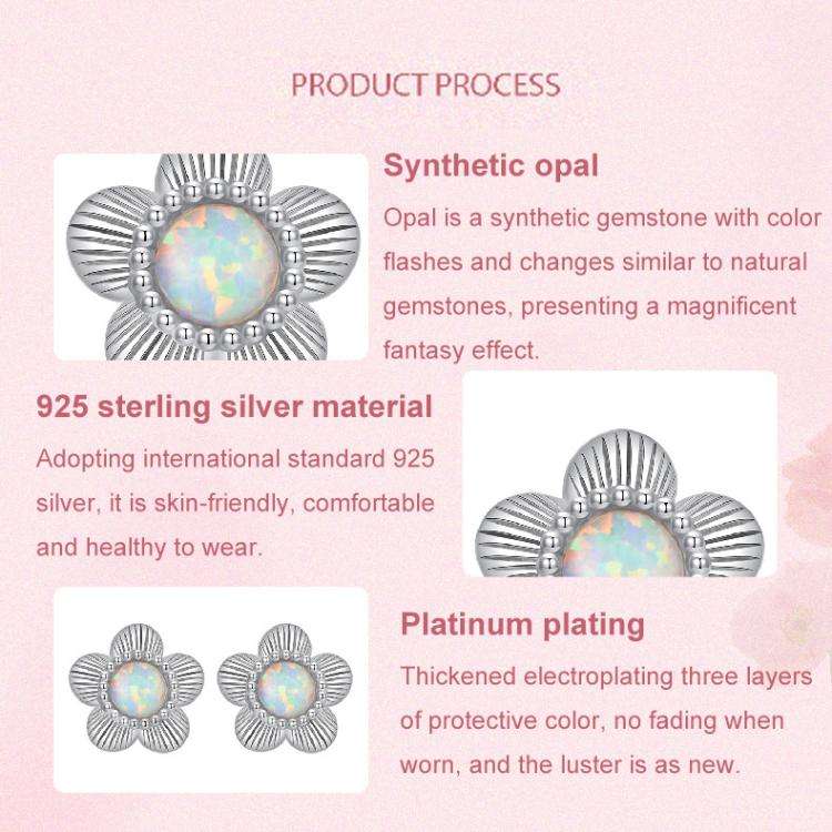 S925 Sterling Silver Platinum-Plated Opal Flower Earrings Plant Earrings(BSE1169)