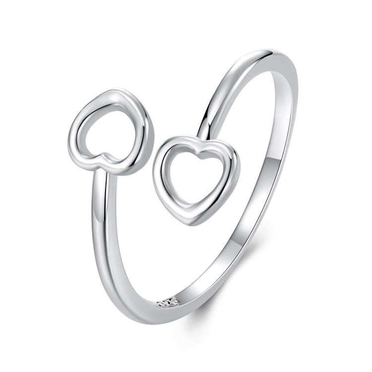 S925 Sterling Silver Oxidized Heart Adjustable Open Ring(SCR1091-E)