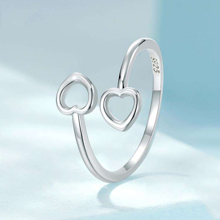 S925 Sterling Silver Oxidized Heart Adjustable Open Ring(SCR1091-E)