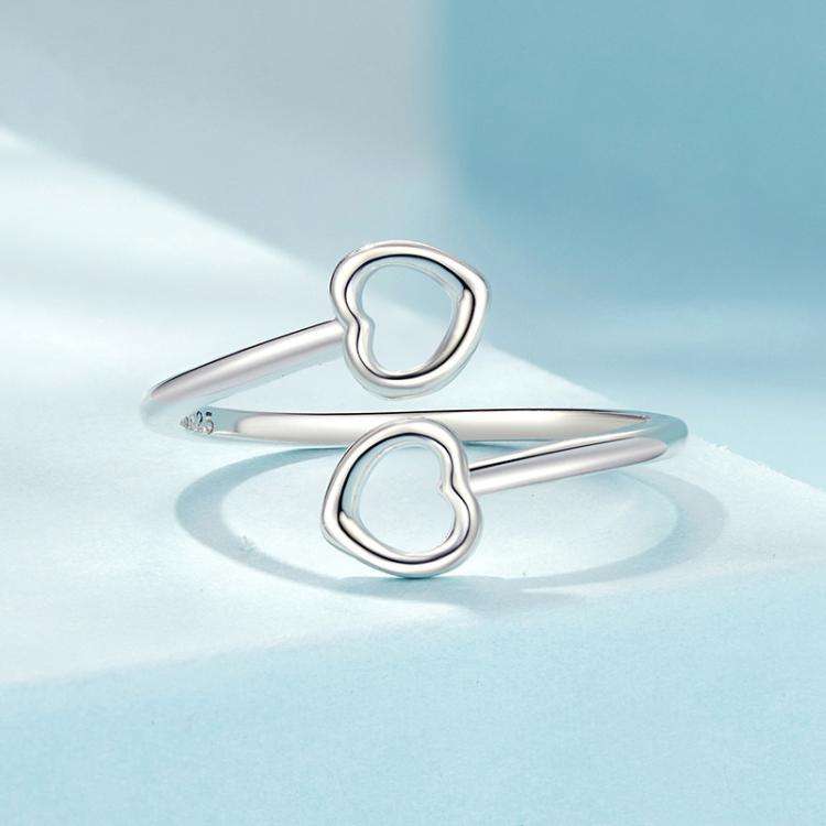 S925 Sterling Silver Oxidized Heart Adjustable Open Ring(SCR1091-E)