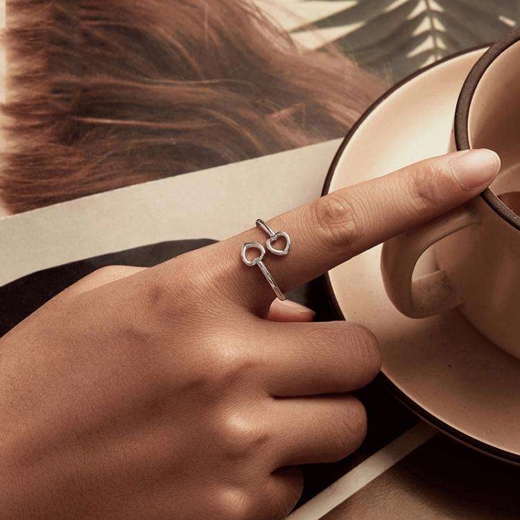 S925 Sterling Silver Oxidized Heart Adjustable Open Ring(SCR1091-E)