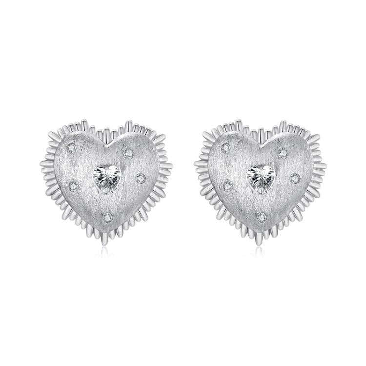 S925 Sterling Silver Platinum-plated Heart Zircon Earrings(SCE1829)