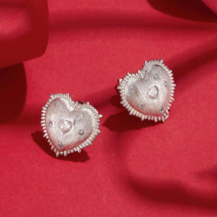 S925 Sterling Silver Platinum-plated Heart Zircon Earrings(SCE1829)