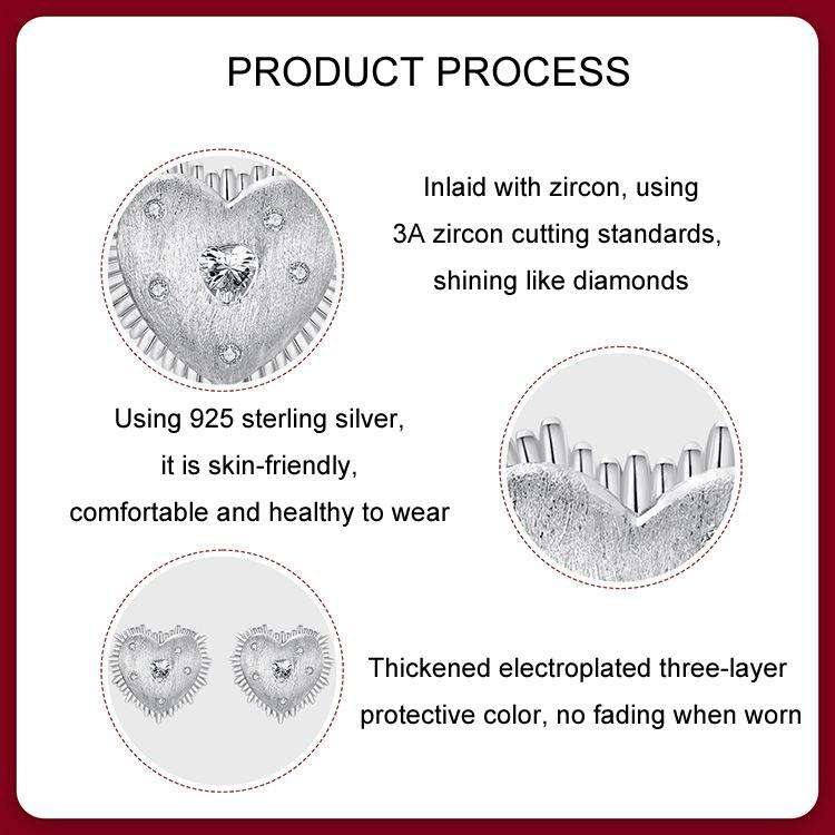 S925 Sterling Silver Platinum-plated Heart Zircon Earrings(SCE1829)