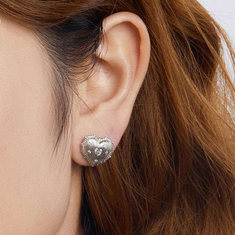 S925 Sterling Silver Platinum-plated Heart Zircon Earrings(SCE1829)