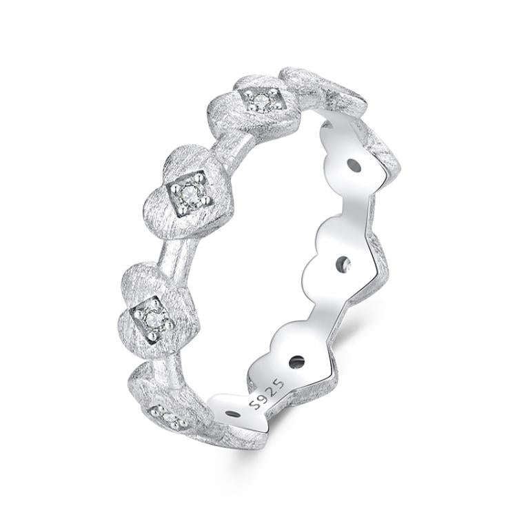 S925 Sterling Silver Platinum-plated Heart-shaped Ring, Size: No.6