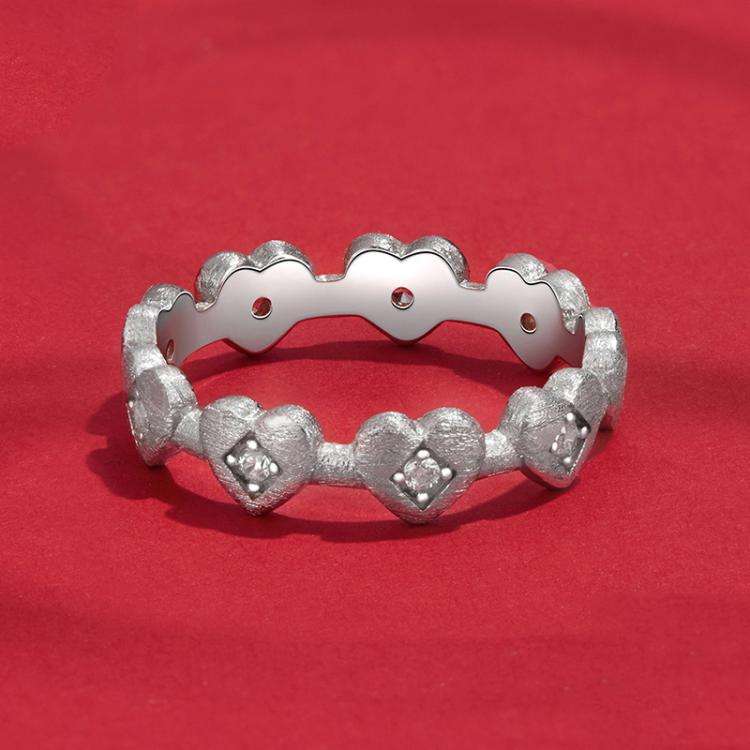 S925 Sterling Silver Platinum-plated Heart-shaped Ring, Size: No.6