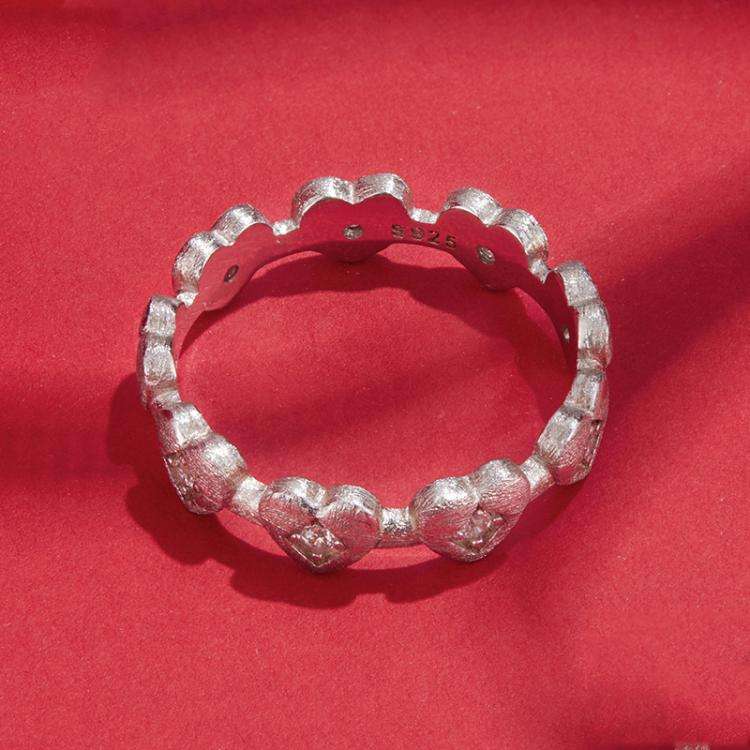 S925 Sterling Silver Platinum-plated Heart-shaped Ring, Size: No.6