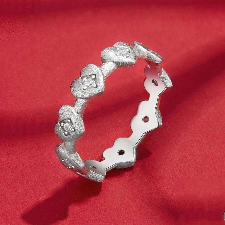 S925 Sterling Silver Platinum-plated Heart-shaped Ring, Size: No.8