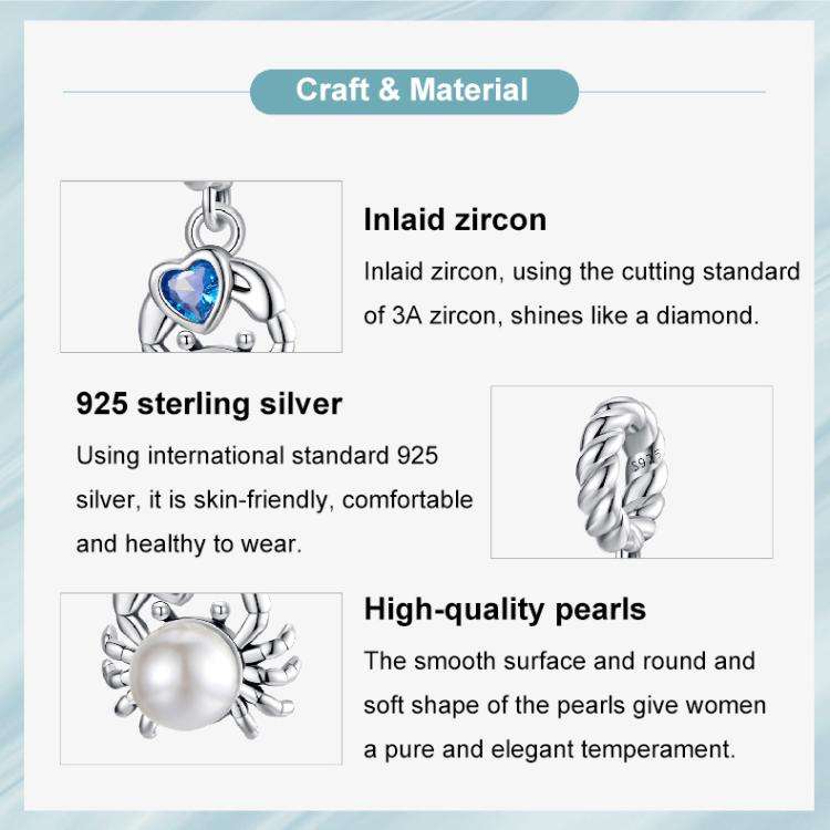 S925 Sterling Silver Cute Crab Jewelry Pendant Animal Beads(SCC3038)