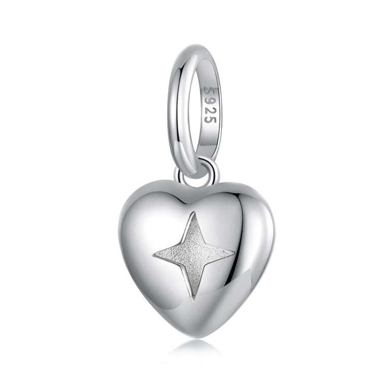 S925 Sterling Silver Polished Heart DIY Loose Beads(BSC1090)