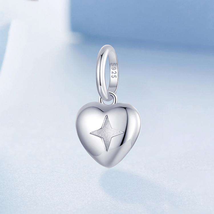 S925 Sterling Silver Polished Heart DIY Loose Beads(BSC1090)