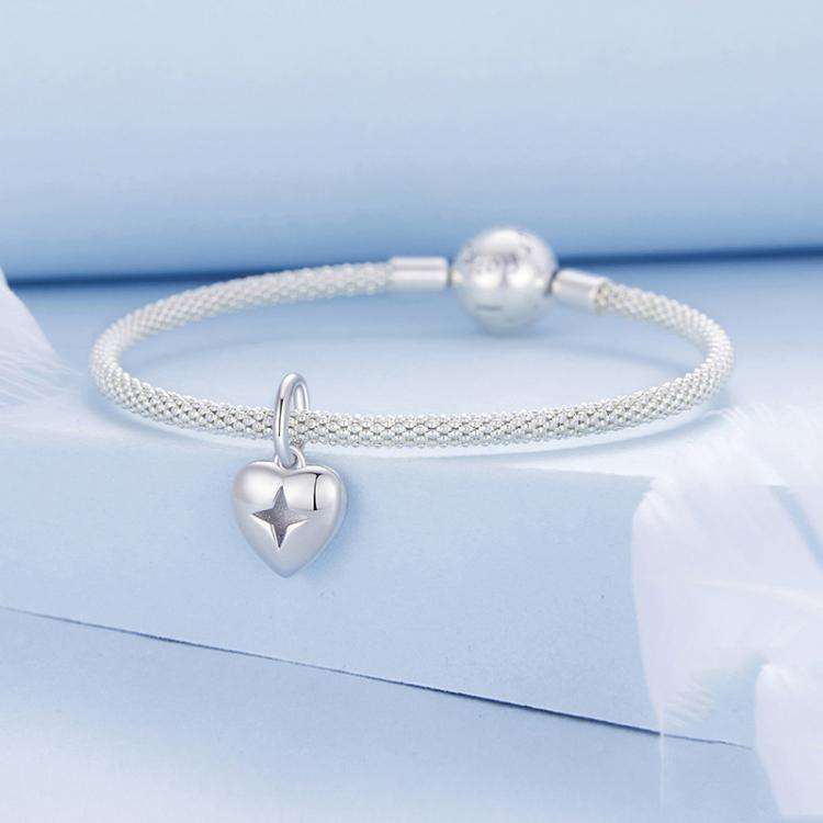 S925 Sterling Silver Polished Heart DIY Loose Beads(BSC1090)