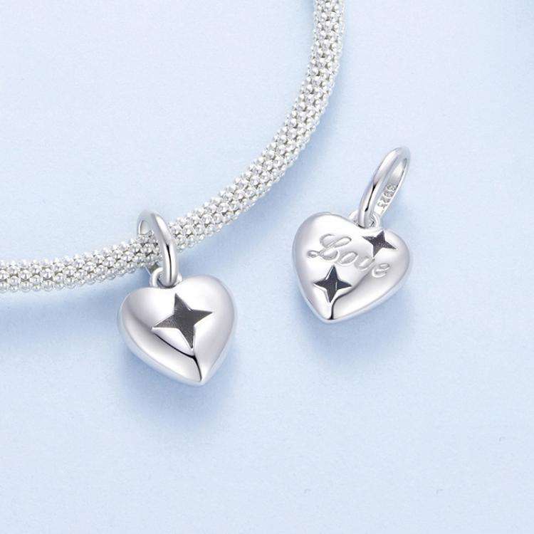 S925 Sterling Silver Polished Heart DIY Loose Beads(BSC1090)