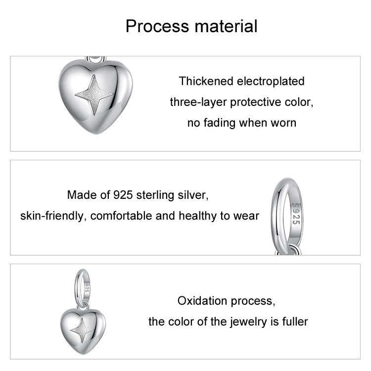 S925 Sterling Silver Polished Heart DIY Loose Beads(BSC1090)