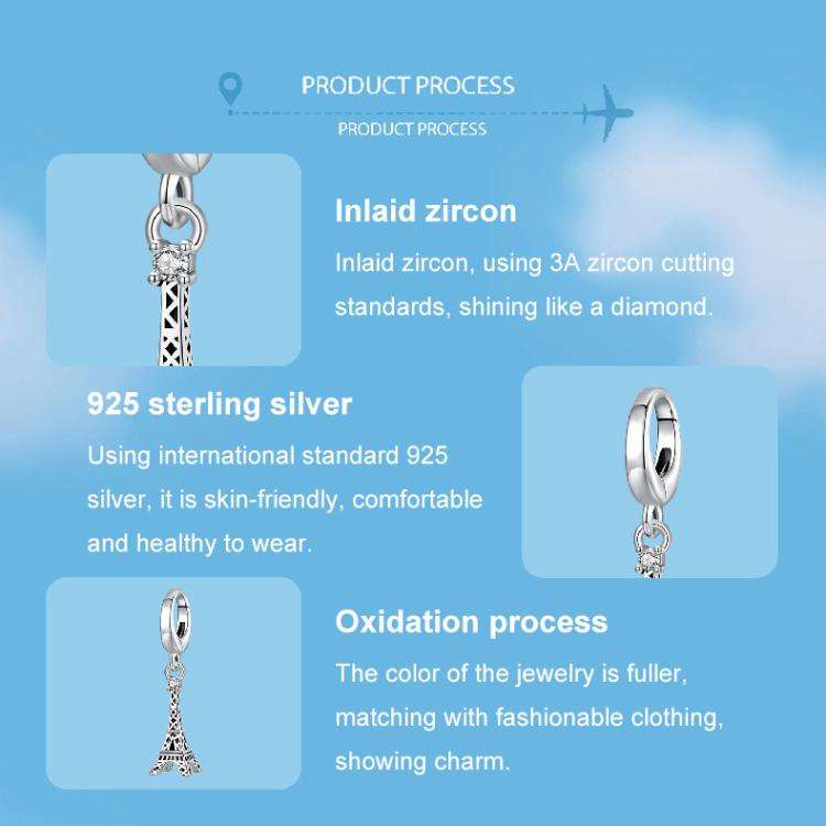 S925 Sterling Silver Eiffel Tower Pendant Jewelry Beads(SCC3035)