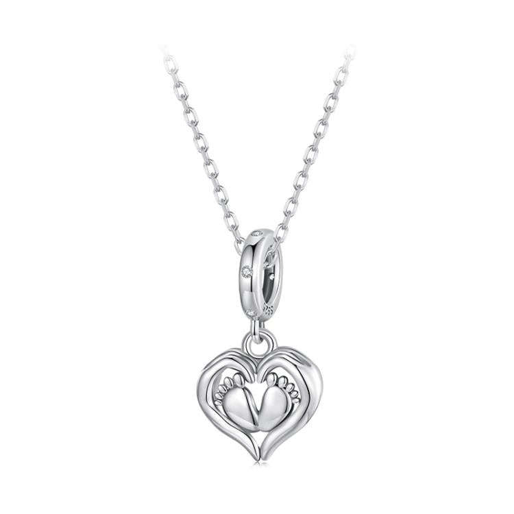 S925 Sterling Silver Heart Footprint Pendant Mother Day Beads(SCC3046)