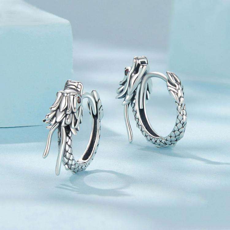 S925 Sterling Silver Oxidized Flying Dragon Earrings(SCE1839)