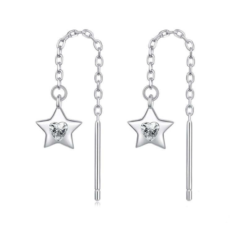 S925 Sterling Silver Platinum-Plated Earrings Shining Star Zircon Thin Ear Wire(SCE1832)