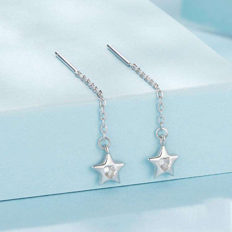 S925 Sterling Silver Platinum-Plated Earrings Shining Star Zircon Thin Ear Wire(SCE1832)