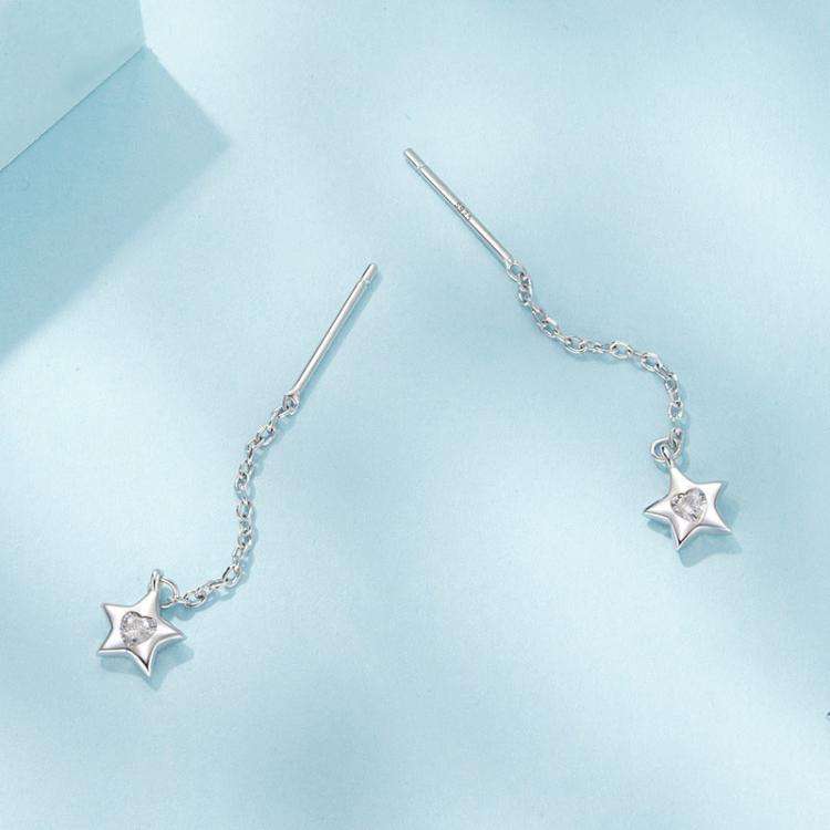 S925 Sterling Silver Platinum-Plated Earrings Shining Star Zircon Thin Ear Wire(SCE1832)