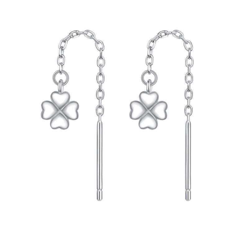 S925 Sterling Silver Lucky Four-leaf Clover Ear Wire Ear Stud Earrings(SCE1833)