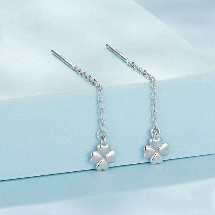 S925 Sterling Silver Lucky Four-leaf Clover Ear Wire Ear Stud Earrings(SCE1833)