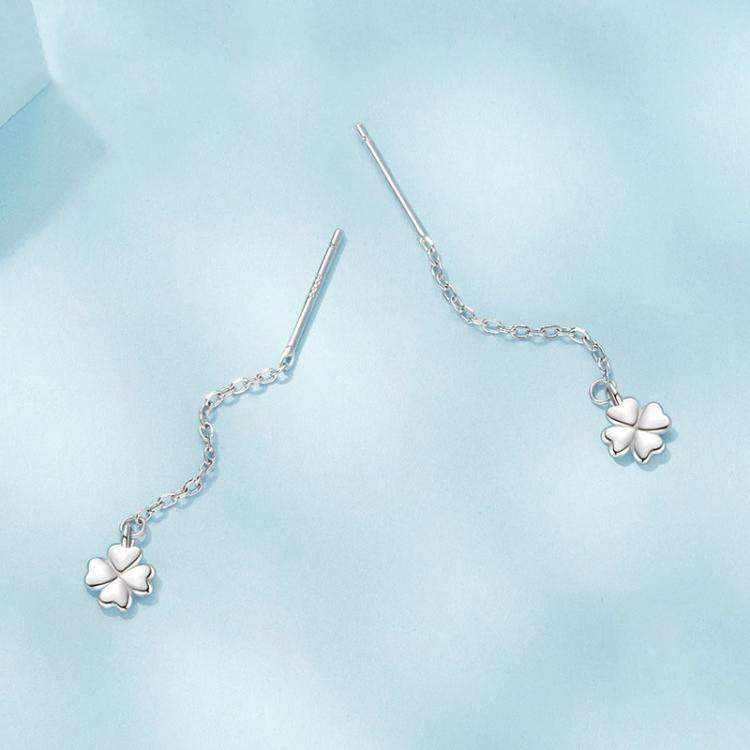 S925 Sterling Silver Lucky Four-leaf Clover Ear Wire Ear Stud Earrings(SCE1833)