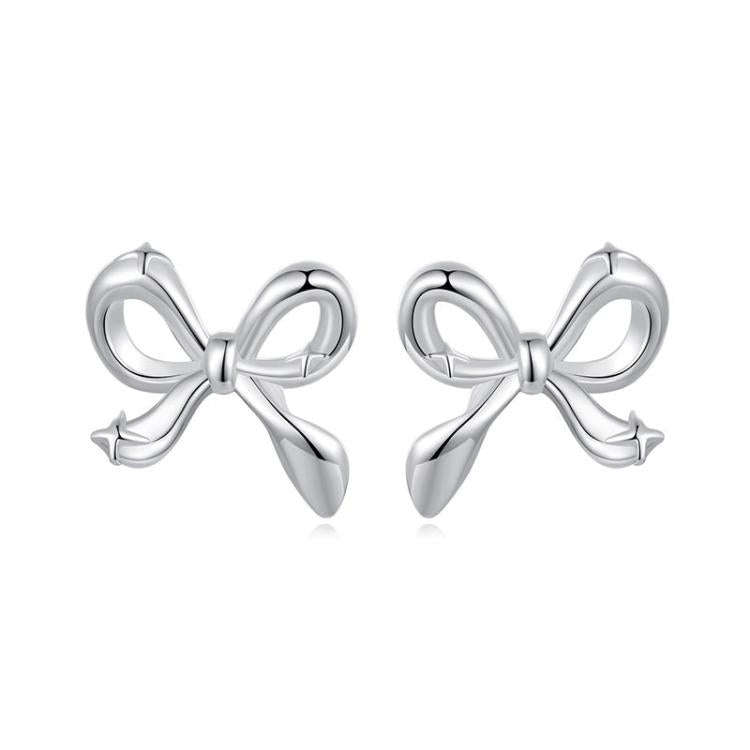 S925 Sterling Silver Platinum-Plated Bow Earrings(SCE1838)