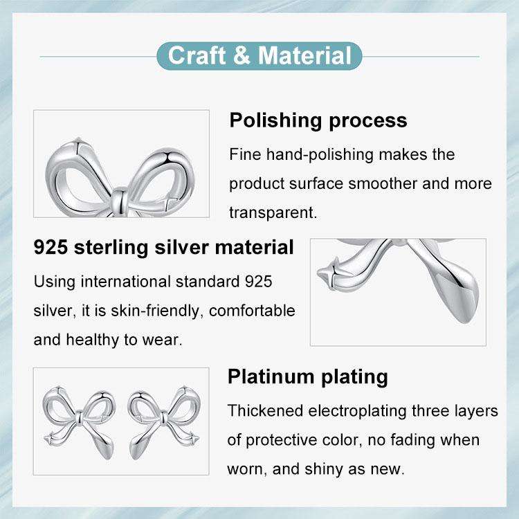 S925 Sterling Silver Platinum-Plated Bow Earrings(SCE1838)