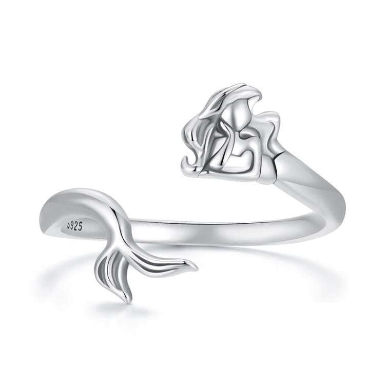 S925 Sterling Silver Oxidized Mermaid Adjustable Ring(SCR1096-E)