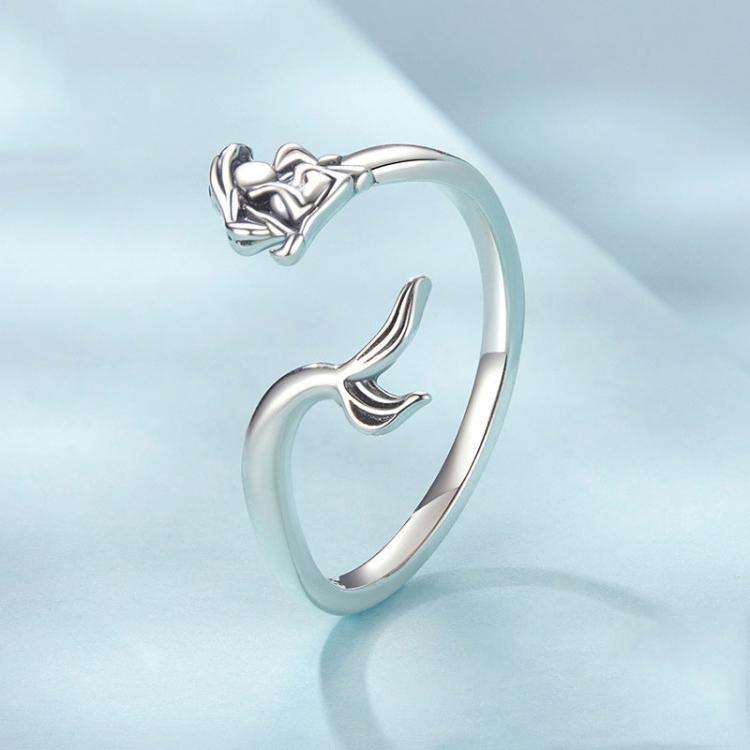 S925 Sterling Silver Oxidized Mermaid Adjustable Ring(SCR1096-E)