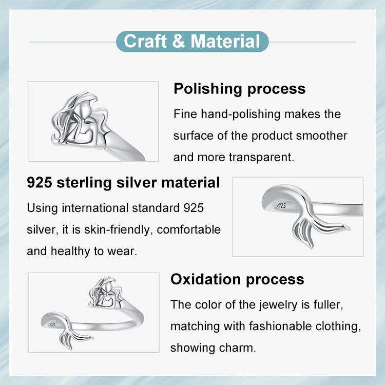 S925 Sterling Silver Oxidized Mermaid Adjustable Ring(SCR1096-E)