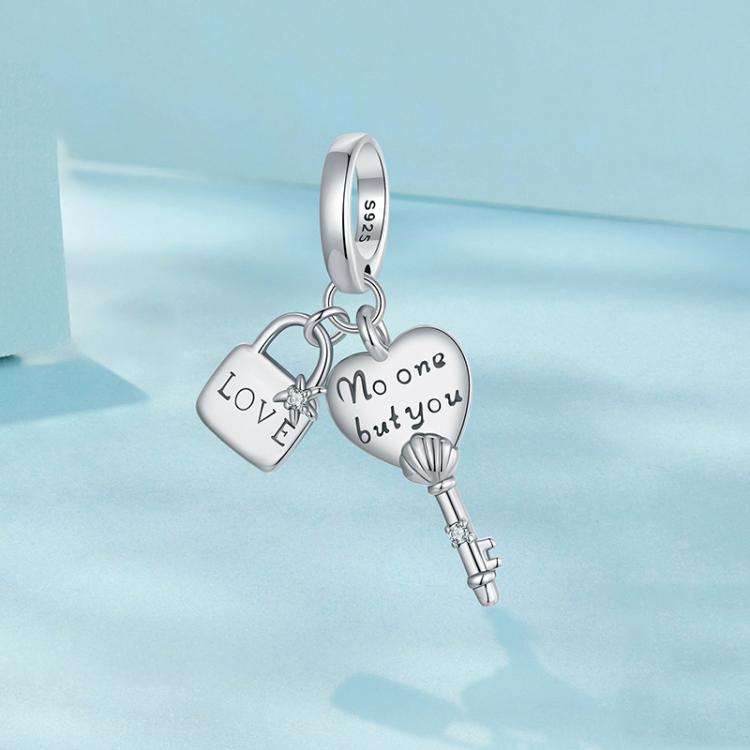 S925 Sterling Silver Oxidized Love Heart Lock Pendant DIY Beads(SCC3008)