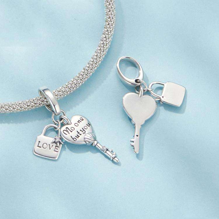 S925 Sterling Silver Oxidized Love Heart Lock Pendant DIY Beads(SCC3008)