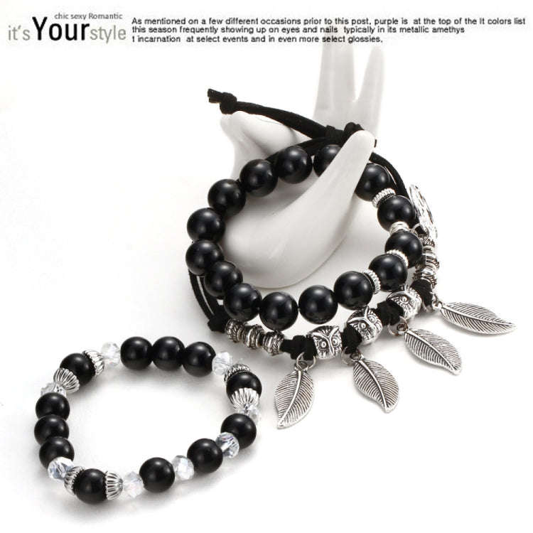 Vintage Ethnic Elasticity Marble Beads Bracelet Boho Leaves Bangle Bracelet(Colorful)