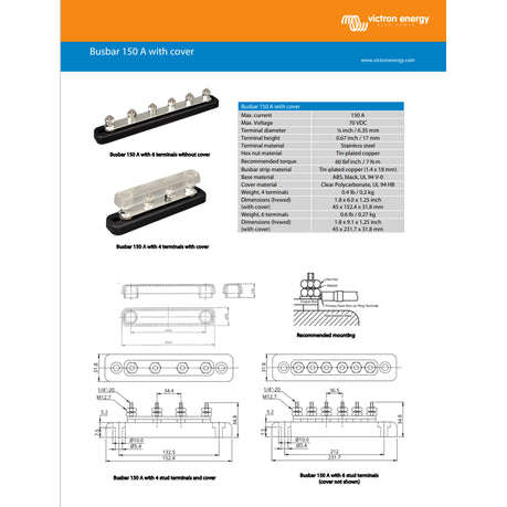 Victron Busbar 150A 4P +cover