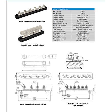 Victron Busbar 150A 6P +cover