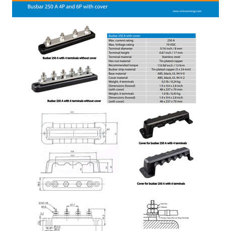 Victron Busbar 6P + Cover 250A