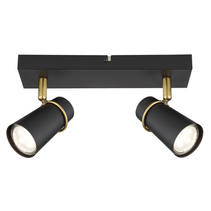 ADJUSTABLE GU10 BLACK & GOLD 2 LIGHT SPOT LIGHT