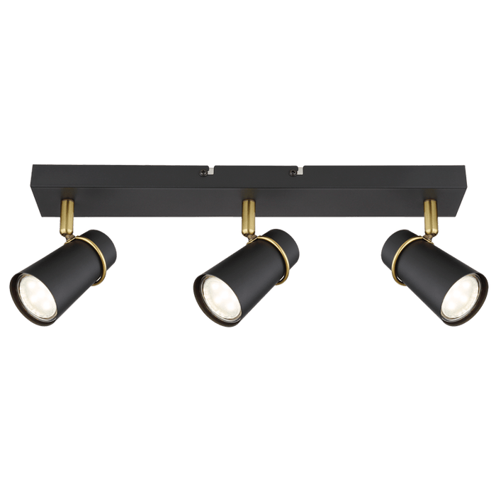 ADJUSTABLE GU10 BLACK & GOLD 3 LIGHT SPOT LIGHT